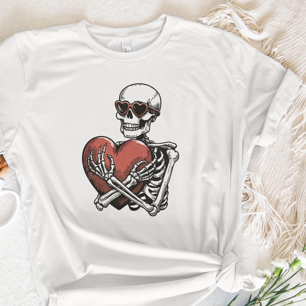 Skeleton Hugging a Heart PNG, Funny Valentines Day PNG - 300 DPI Design