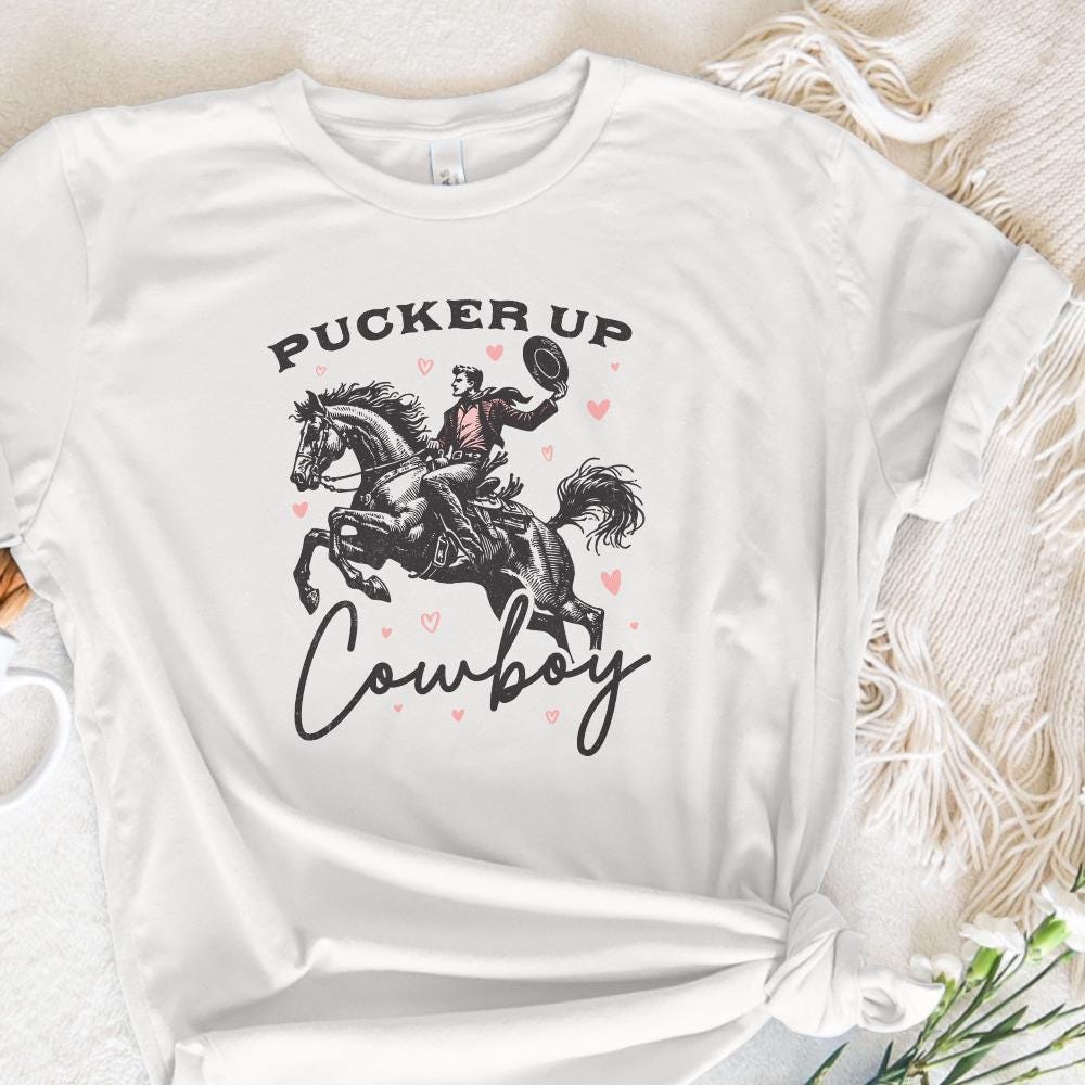 Pucker Up Cowboy PNG, Western Valentines Png - 300 DPI Design for T-Shirt