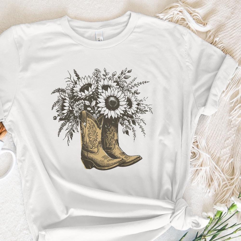 Sunflower Cowgirl Boots png PNG, Retro Cowgirl Boot Clipart - 300 DPI