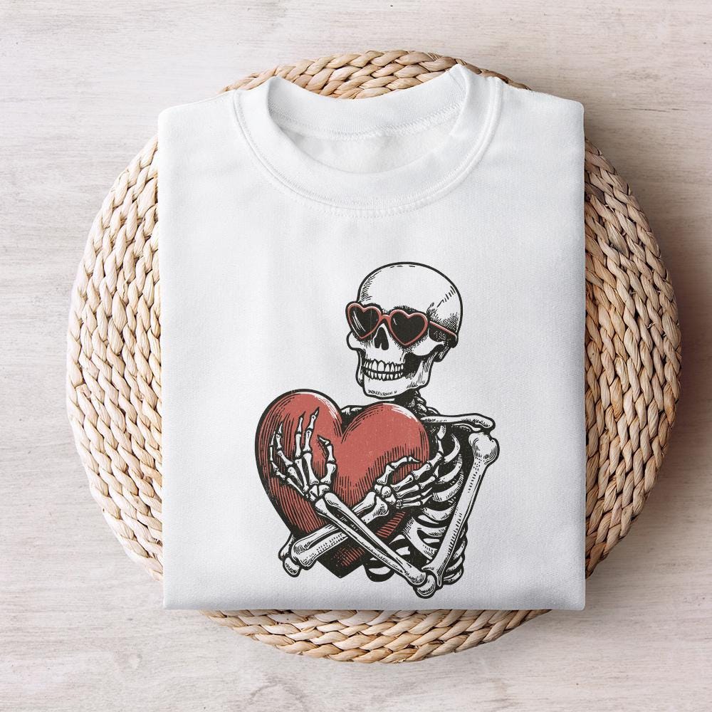 Skeleton Hugging a Heart PNG, Funny Valentines Day PNG - 300 DPI Design