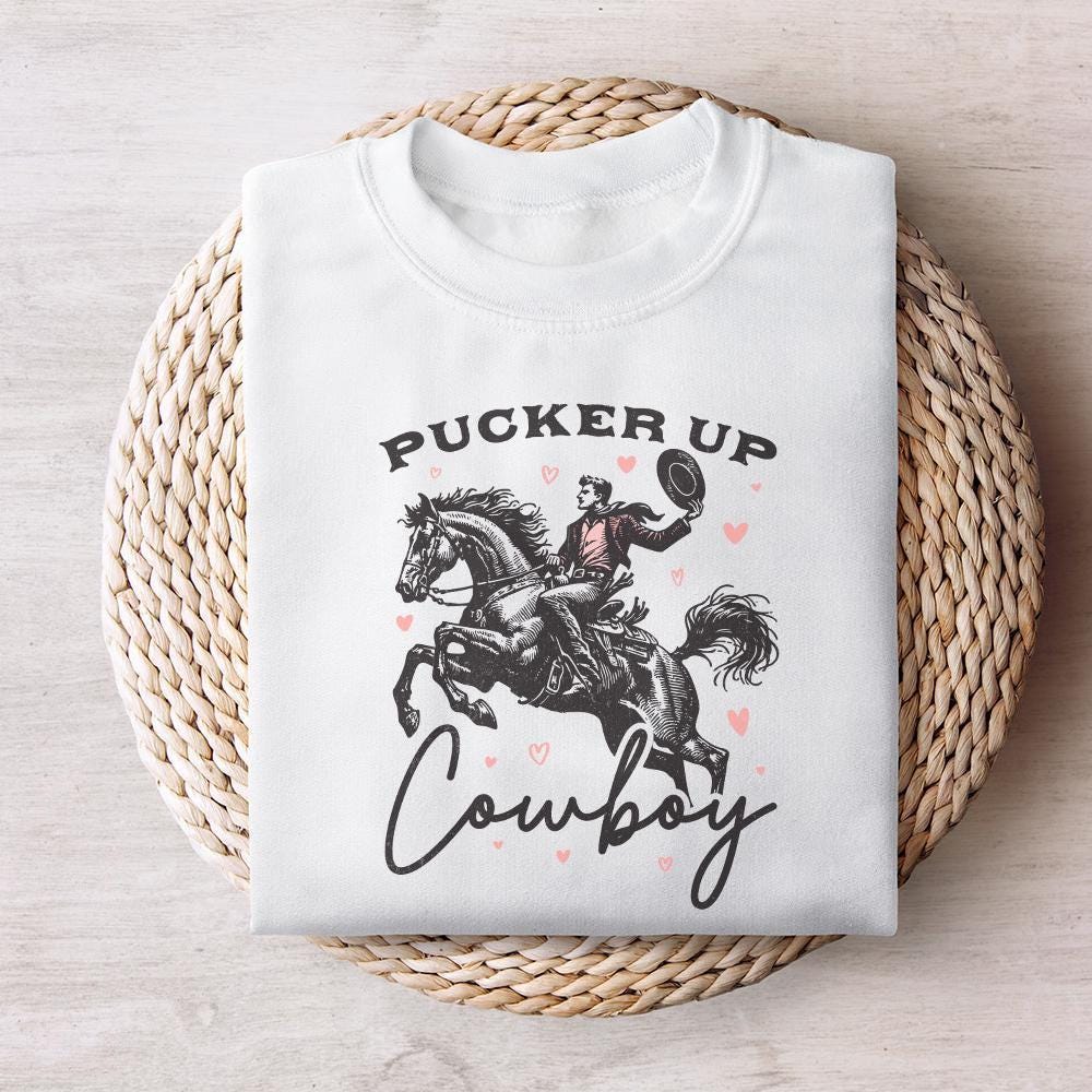 Pucker Up Cowboy PNG, Western Valentines Png - 300 DPI Design for T-Shirt