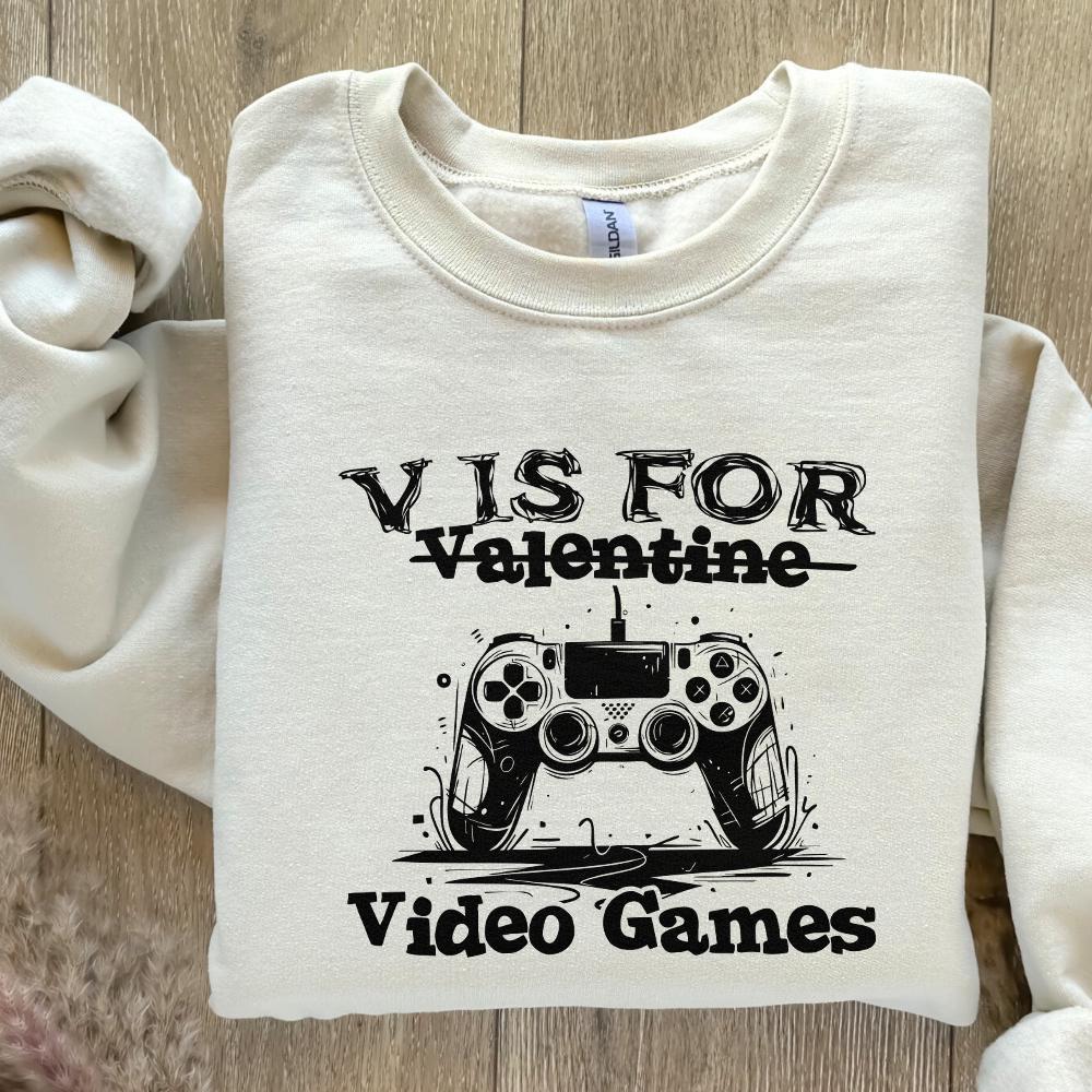 V is for Video Games png, Gamer Valentine png - 300 DPI Design for T-Shirt