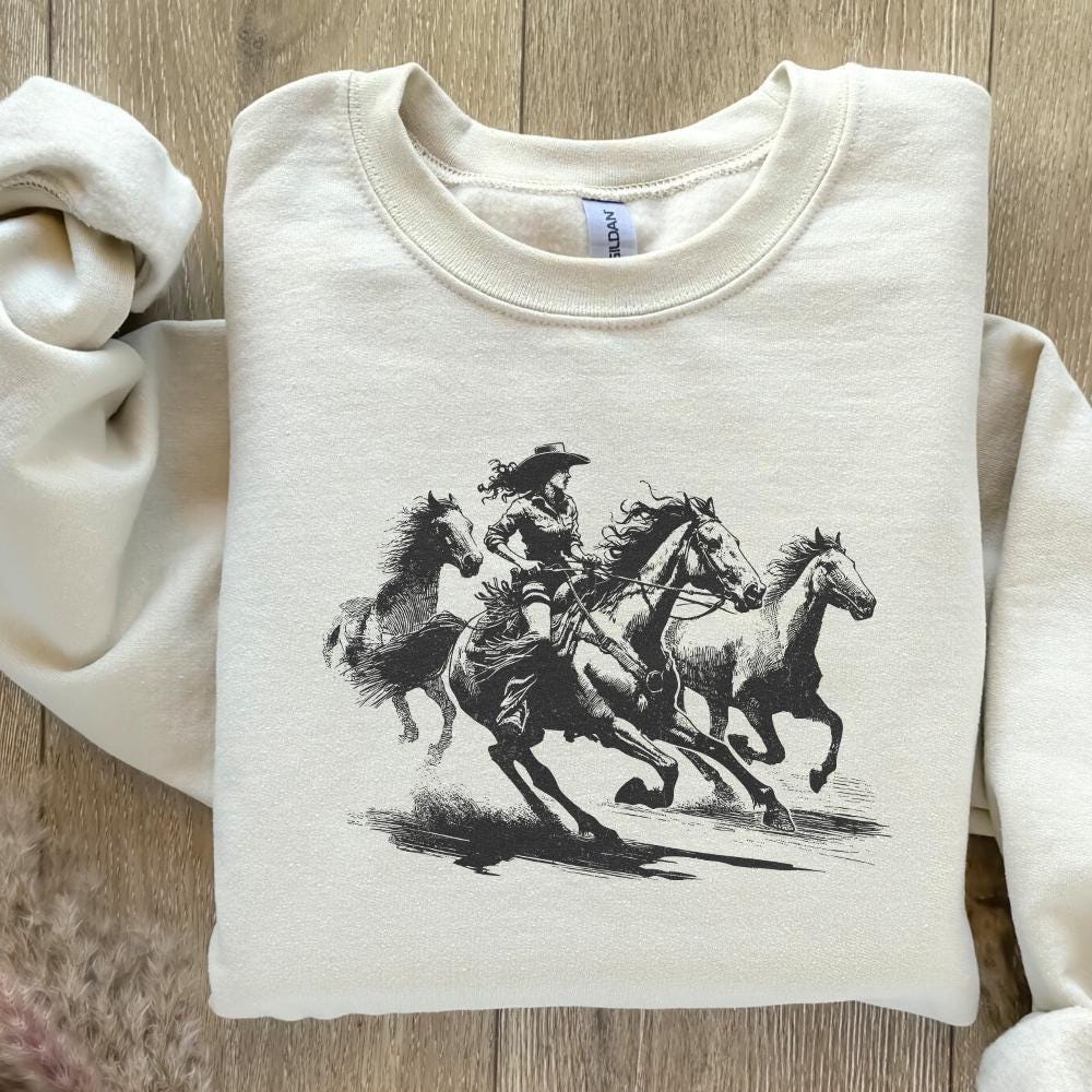 Cowgirl Horse Western PNG, Retro Wild Horses Sublimation - 300 DPI Design