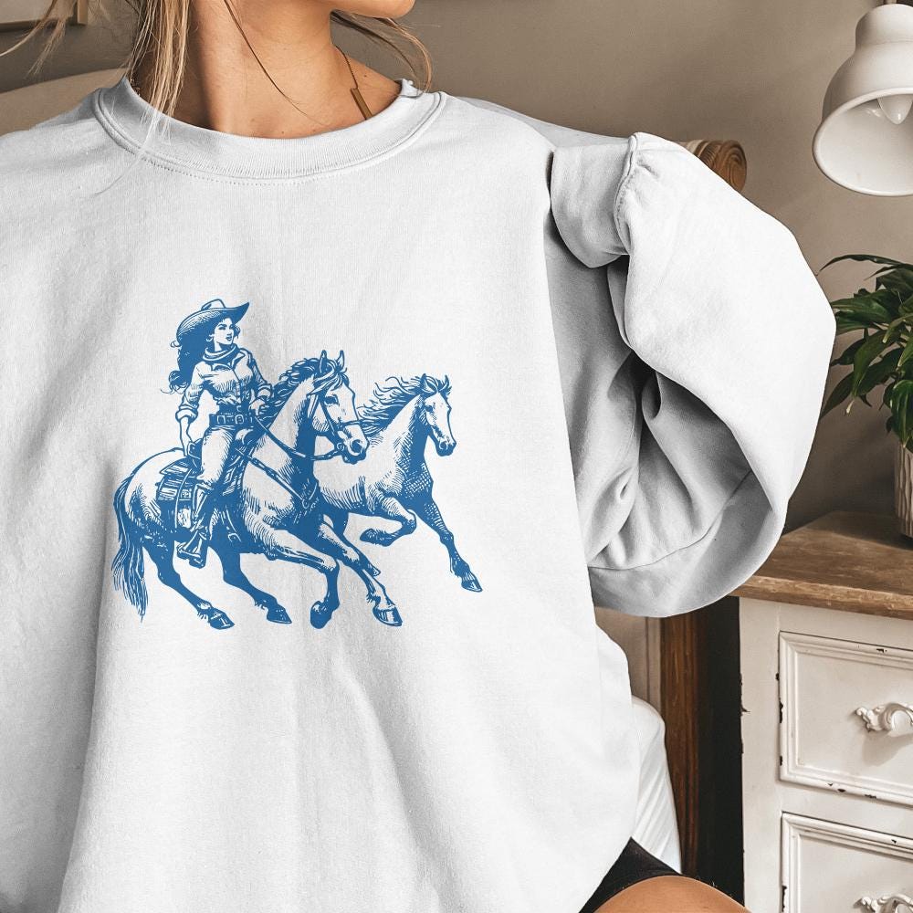 Cowgirl Wild Horses Western PNG, Retro Wild Horses Sublimation - 300 DPI