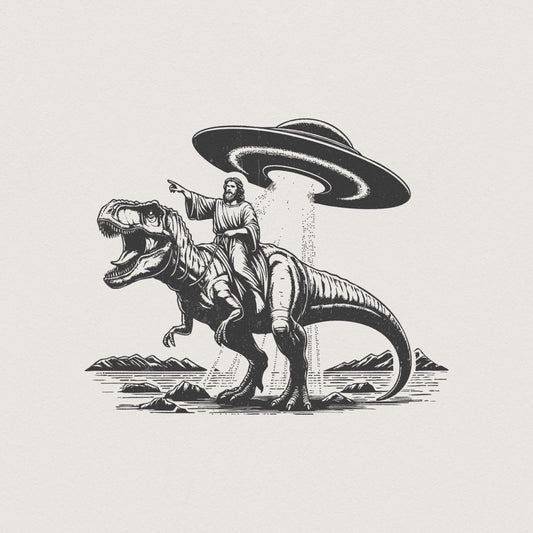 Jesus Dinosaur PNG, Religious Humor - 300 DPI Design for T-Shirt