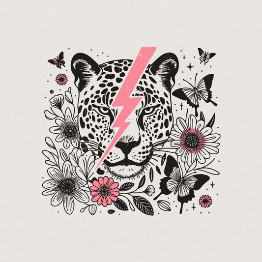 Pink Bolt Leopard PNG, Retro Sublimation - 300 DPI Design for T-Shirt