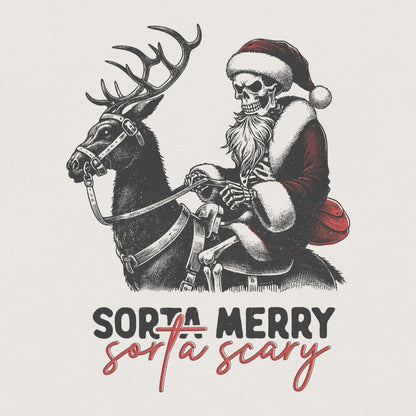 Sorta Merry Sorta Scary, Skeleton Christmas PNG - 300 DPI Design for
