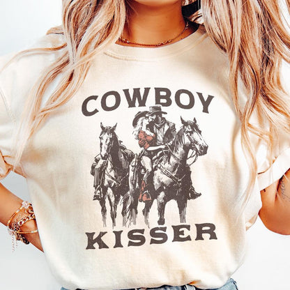 Western Valentine PNG, Cowboy Kisser PNG - 300 DPI Design for T-Shirt