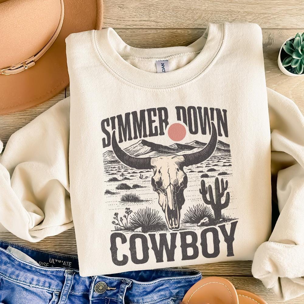 Simmer Down Cowboy PNG, Retro Western png - 300 DPI Design for T-Shirt