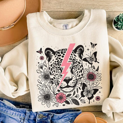 Pink Bolt Leopard PNG, Retro Sublimation - 300 DPI Design for T-Shirt