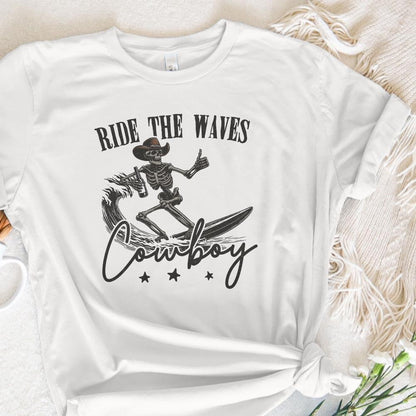 Surfing Cowboy Skeleton png, Trendy Western PNG Designs - 300 DPI Design
