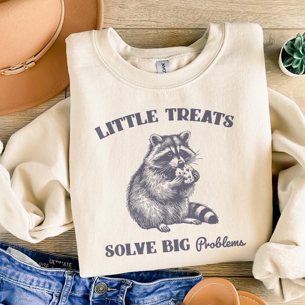 Little Treats Solve Big Problems PNG, Funny Raccoon PNG - 300 DPI Design