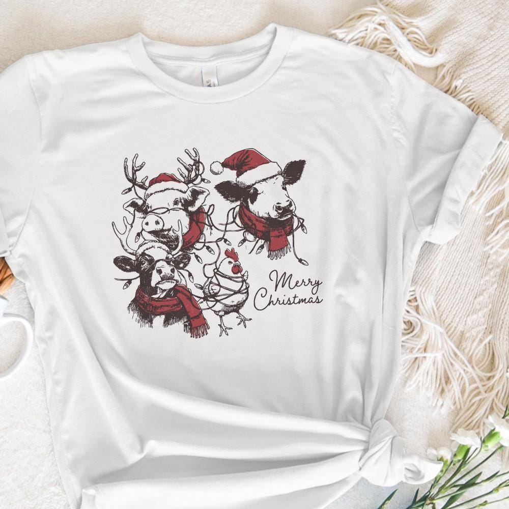 Cute Christmas Farm Animals PNG, Retro Farm Xmas Clipart - 300 DPI Design