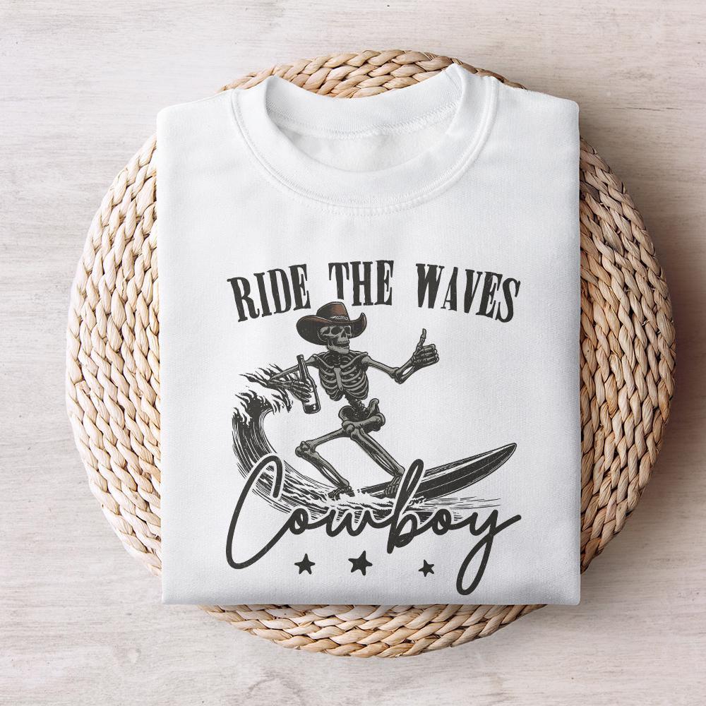 Surfing Cowboy Skeleton png, Trendy Western PNG Designs - 300 DPI Design