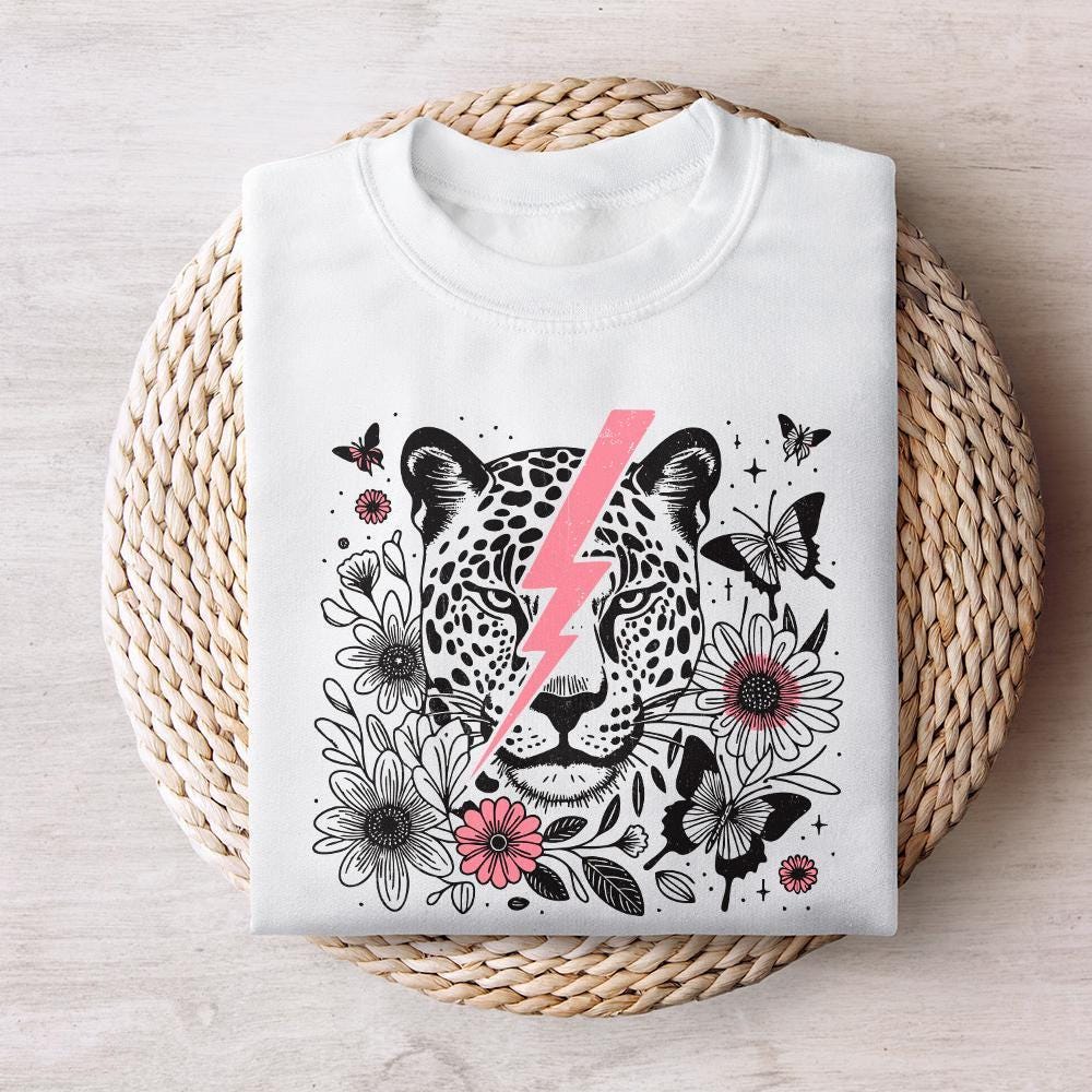 Pink Bolt Leopard PNG, Retro Sublimation - 300 DPI Design for T-Shirt