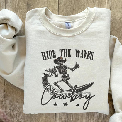 Surfing Cowboy Skeleton png, Trendy Western PNG Designs - 300 DPI Design