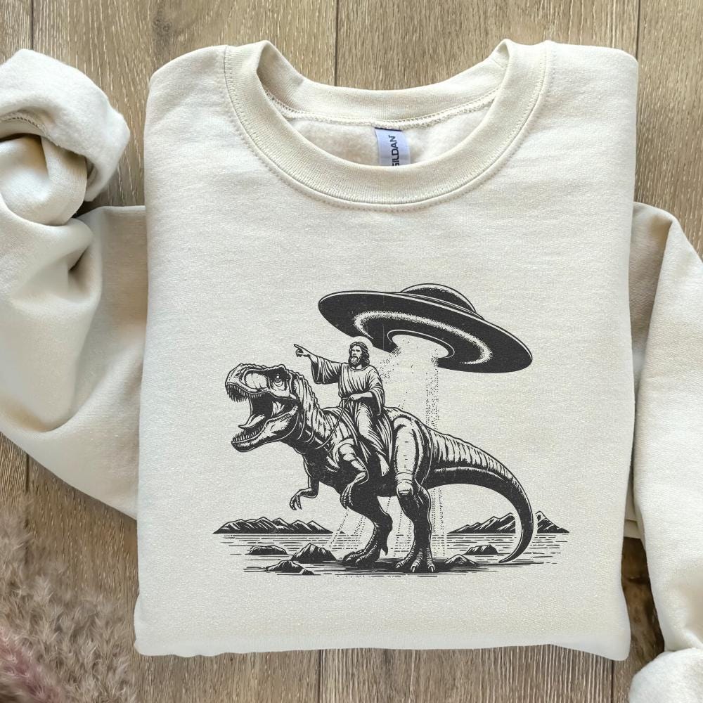 Jesus Dinosaur PNG, Religious Humor - 300 DPI Design for T-Shirt