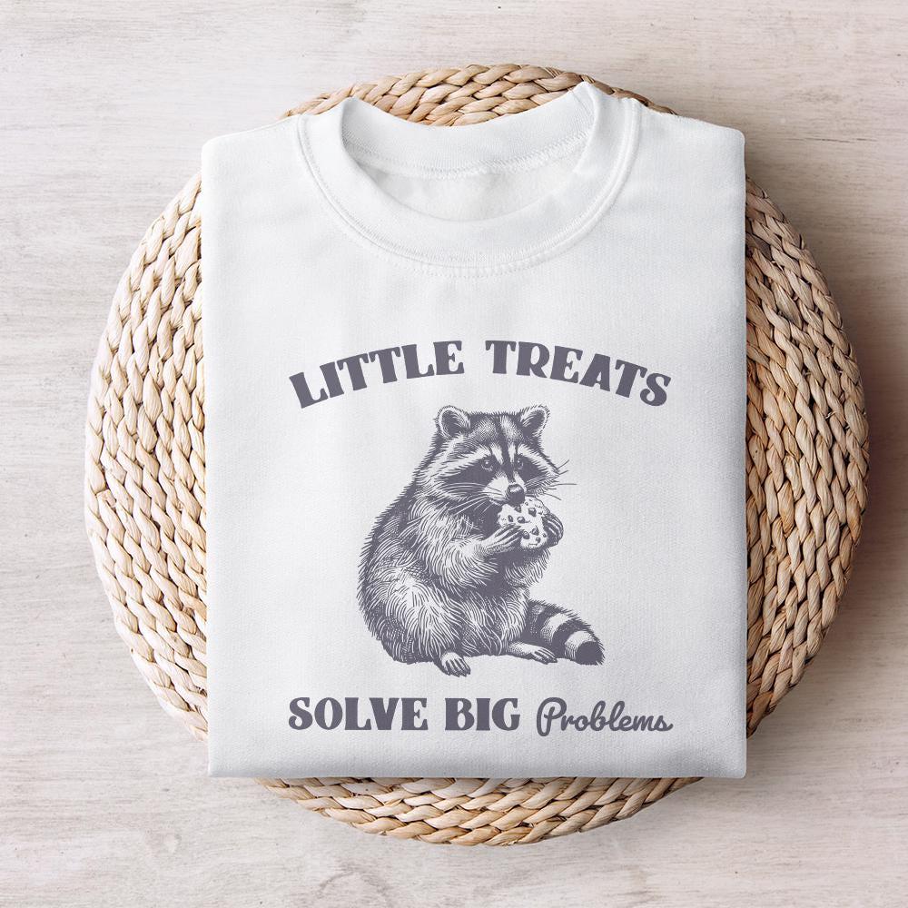 Little Treats Solve Big Problems PNG, Funny Raccoon PNG - 300 DPI Design