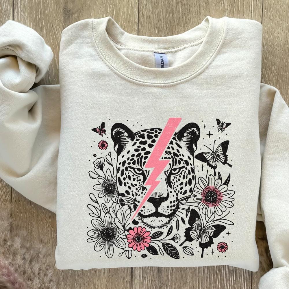 Pink Bolt Leopard PNG, Retro Sublimation - 300 DPI Design for T-Shirt