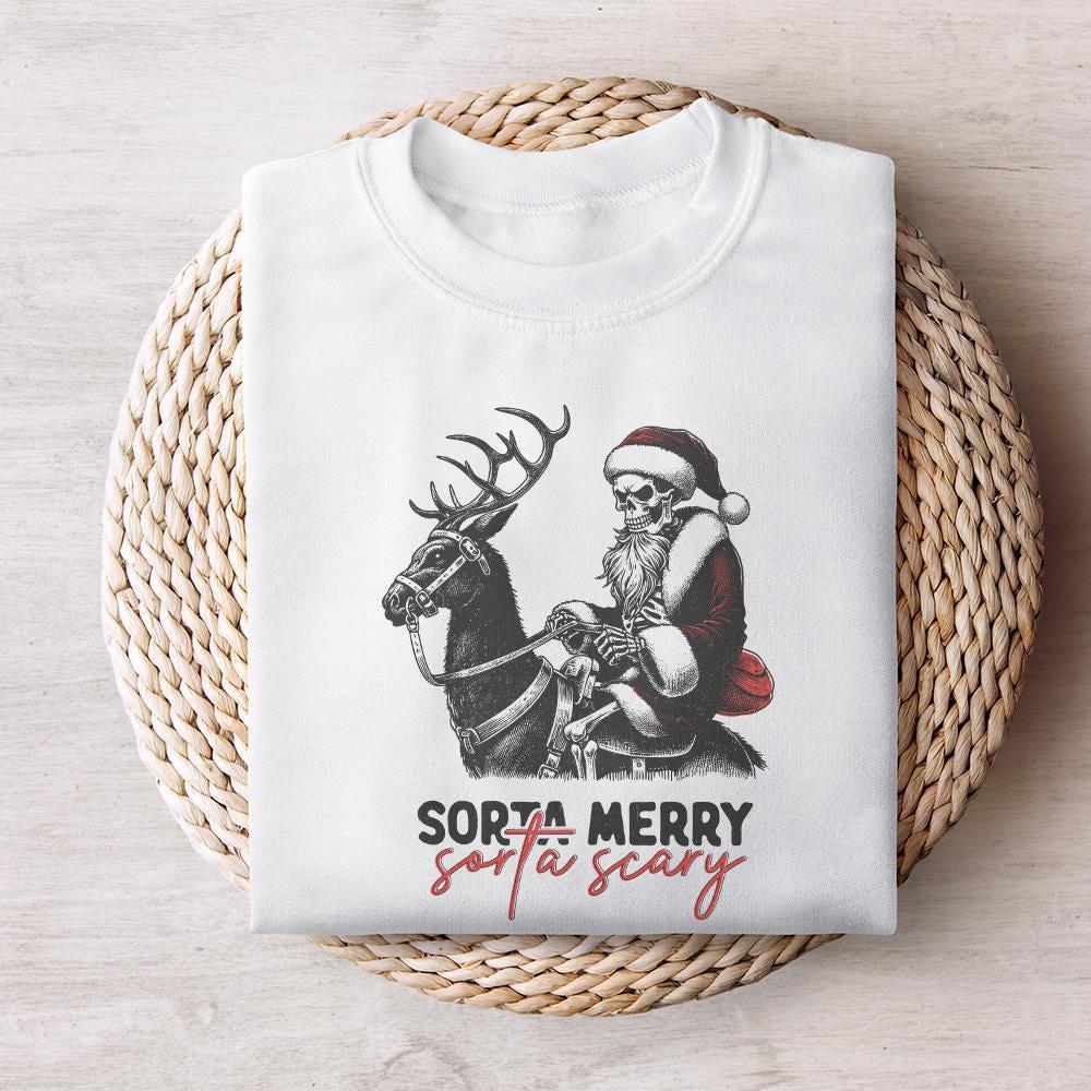 Sorta Merry Sorta Scary, Skeleton Christmas PNG - 300 DPI Design for