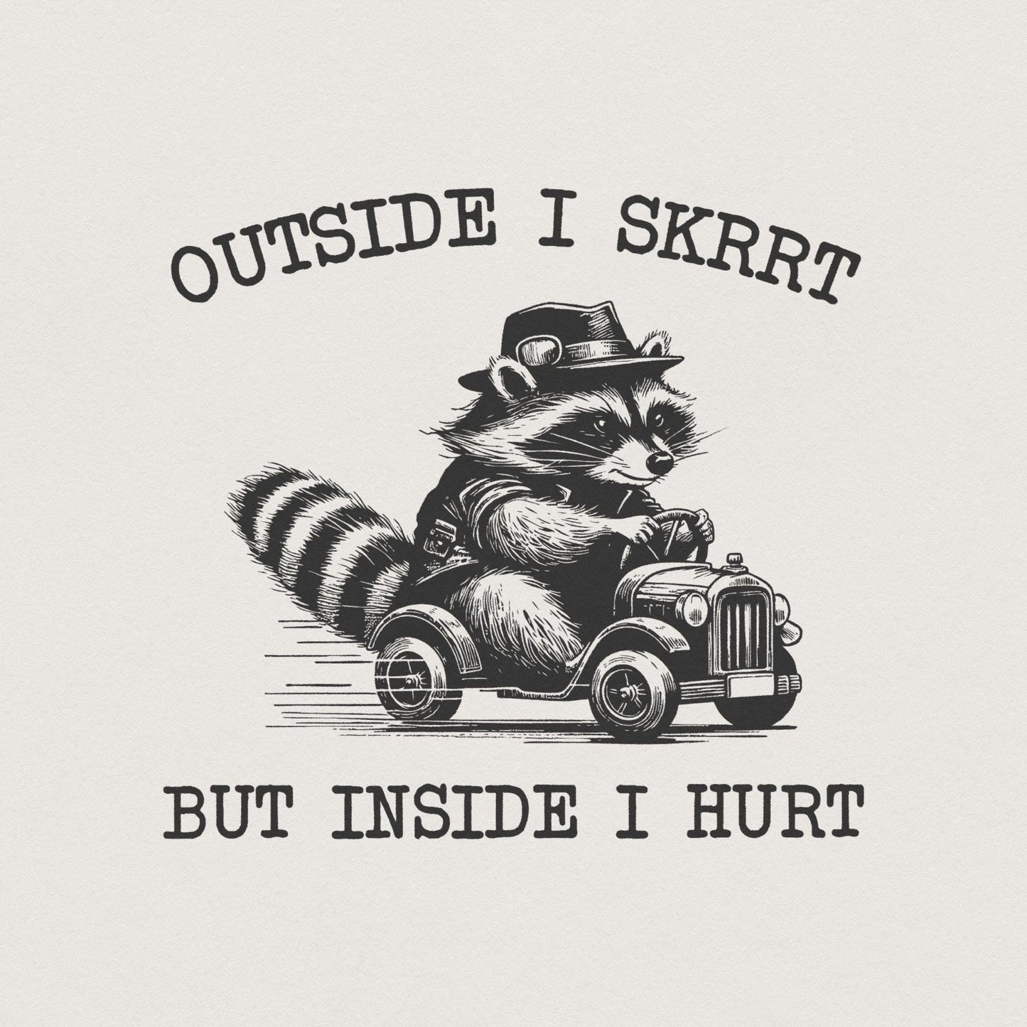 Outside I Skrrt But Inside I Hurt png PNG, Funny Raccoon Shirt Design -