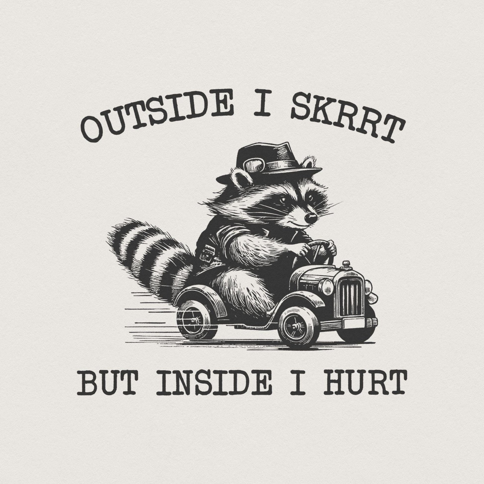 Outside I Skrrt But Inside I Hurt png PNG, Funny Raccoon Shirt Design -