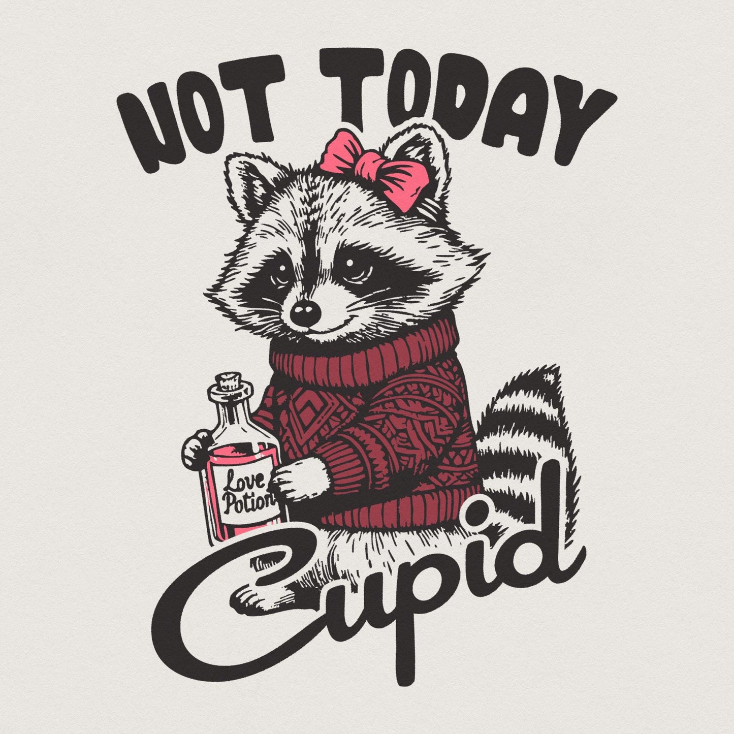 Not Today Cupid Funny Raccoon PNG, Valentine's Day Sublimation Design -