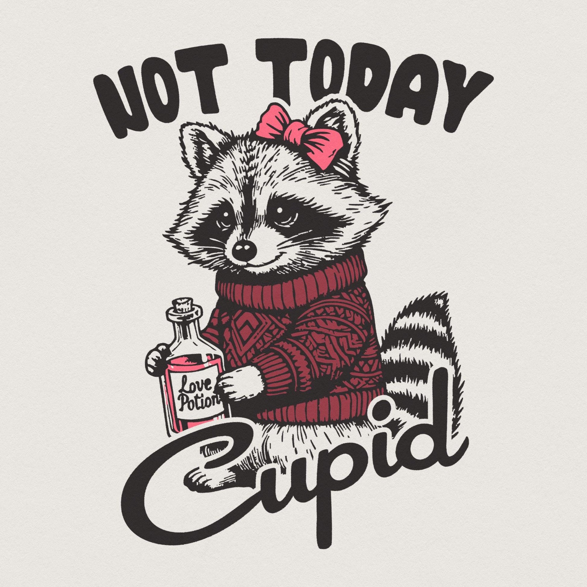 Not Today Cupid Funny Raccoon PNG, Valentine's Day Sublimation Design -