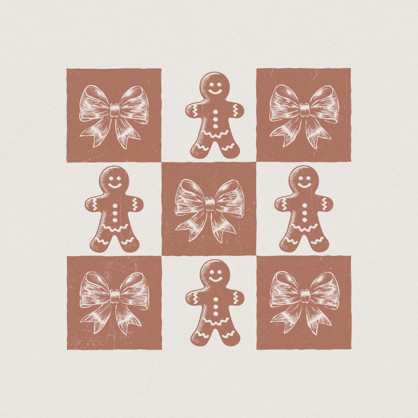Retro Checkered Gingerbread Man PNG, Cute Christmas PNG - 300 DPI Design