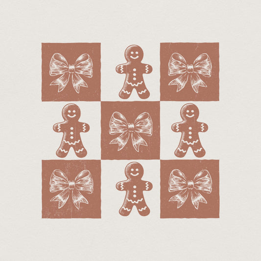 Retro Checkered Gingerbread Man PNG, Cute Christmas PNG - 300 DPI Design