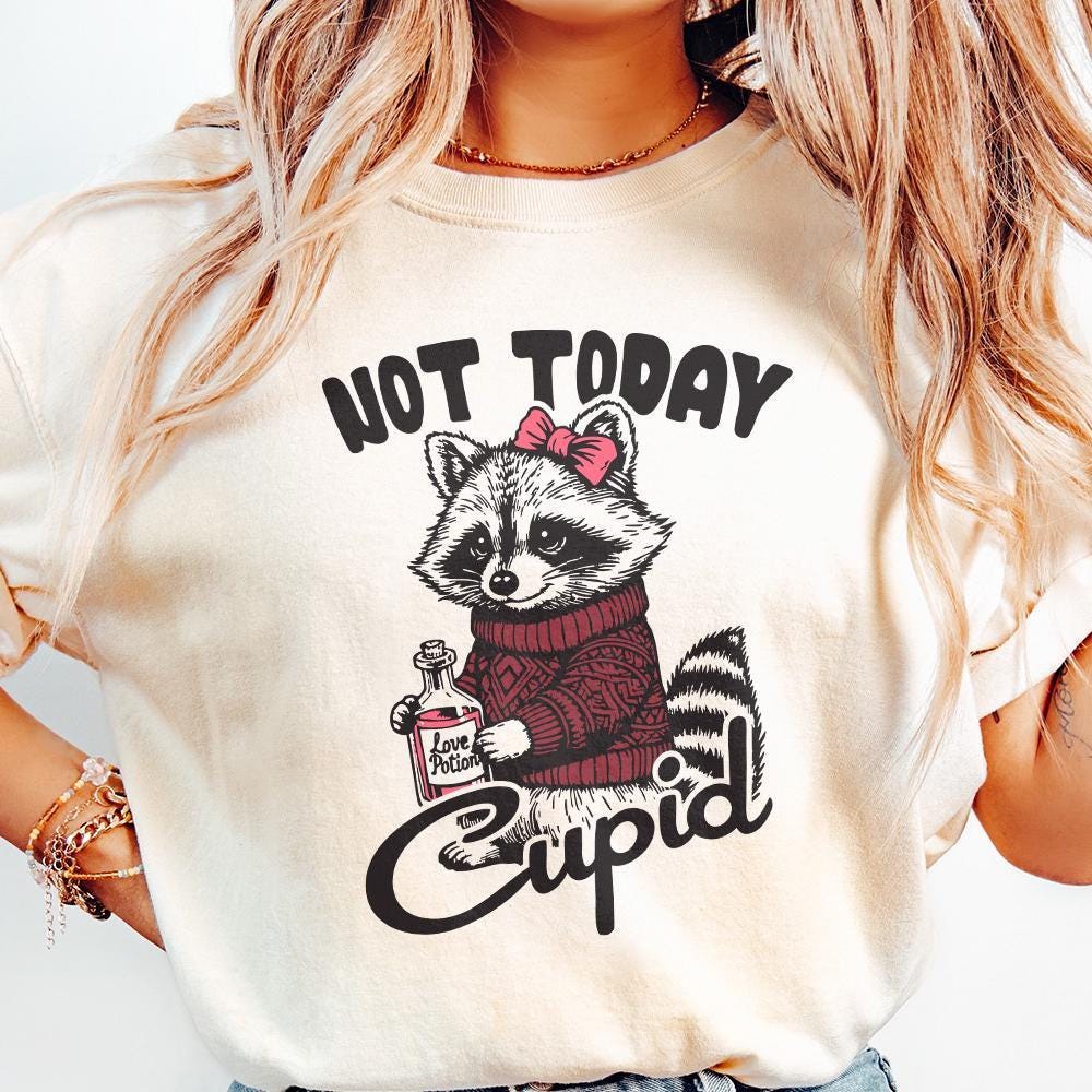 Not Today Cupid Funny Raccoon PNG, Valentine's Day Sublimation Design -