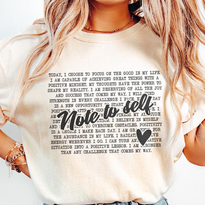 Note to Self PNG, Mental Health Motivational Sublimation Design - 300 DPI