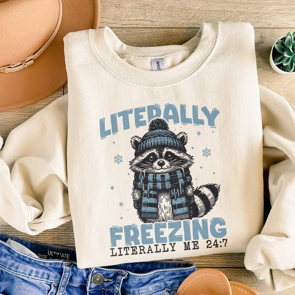 Literally Freezing PNG, Raccoon Winter PNG - 300 DPI Design for T-Shirt