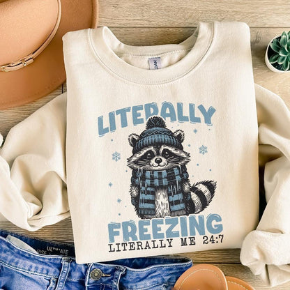 Literally Freezing PNG, Raccoon Winter PNG - 300 DPI Design for T-Shirt