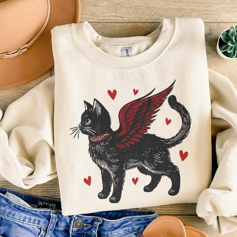 Valentine Black Cat Png, Valentines Day Png - 300 DPI Design for T-Shirt
