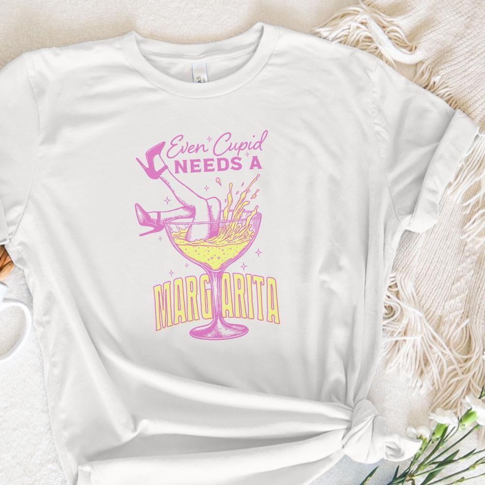 Even Cupid Needs a Margarita PNG, Retro Valentine PNG - 300 DPI Design