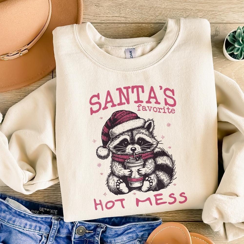 Santa's Hot Mess PNG, Funny Christmas Raccoon - 300 DPI Design for T-Shirt
