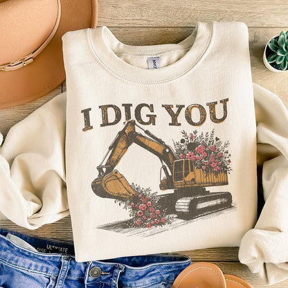 I Dig You Valentines, Excavator PNG Sublimation Design - 300 DPI Design