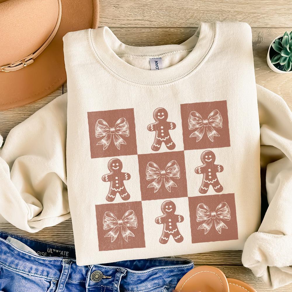 Retro Checkered Gingerbread Man PNG, Cute Christmas PNG - 300 DPI Design