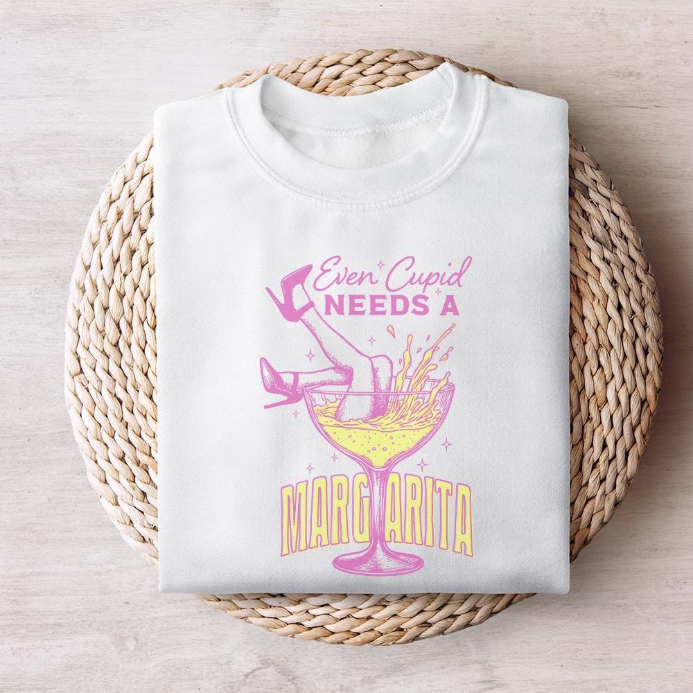 Even Cupid Needs a Margarita PNG, Retro Valentine PNG - 300 DPI Design