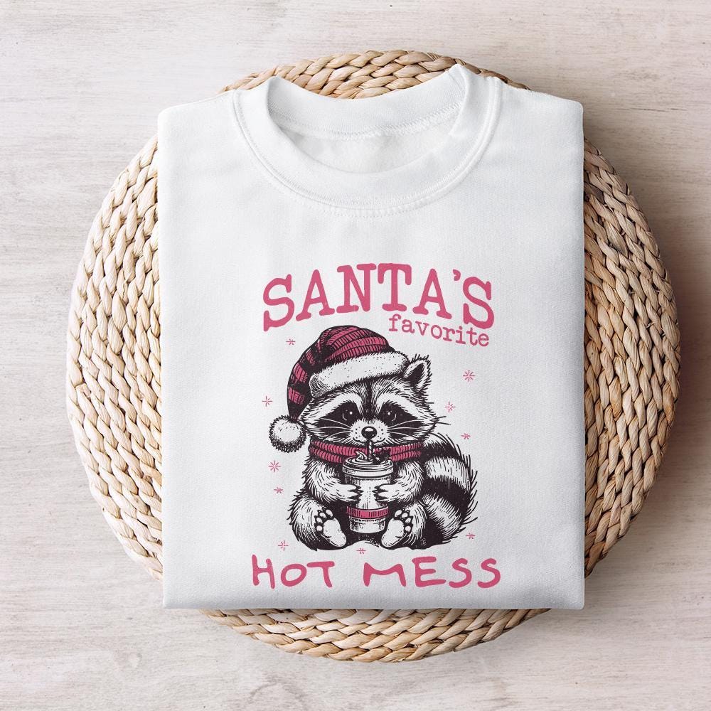 Santa's Hot Mess PNG, Funny Christmas Raccoon - 300 DPI Design for T-Shirt