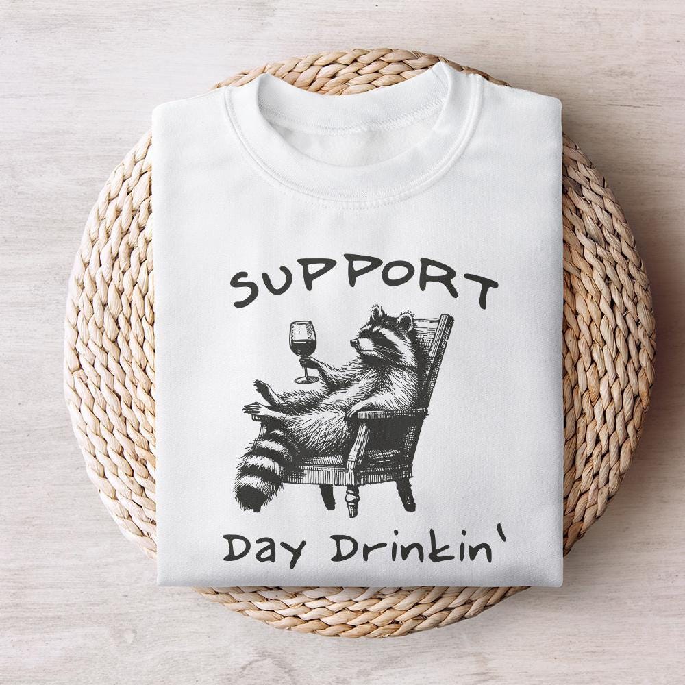 Raccoon with Wine, Day Drinking Art PNG - 300 DPI Design for T-Shirt