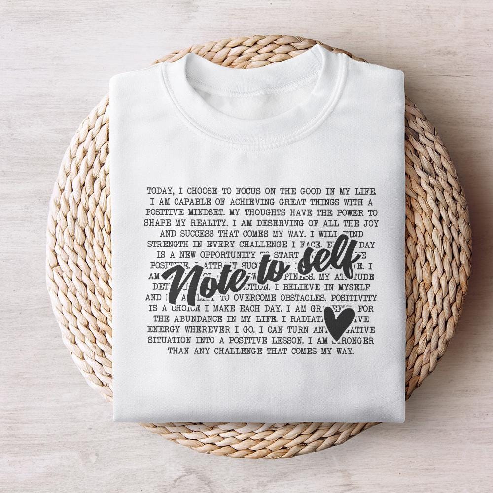 Note to Self PNG, Mental Health Motivational Sublimation Design - 300 DPI