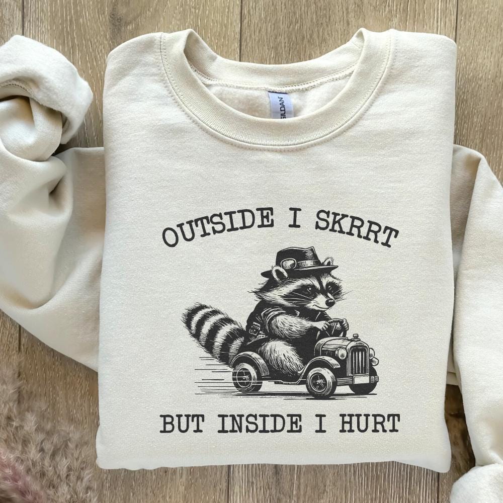 Outside I Skrrt But Inside I Hurt png PNG, Funny Raccoon Shirt Design -