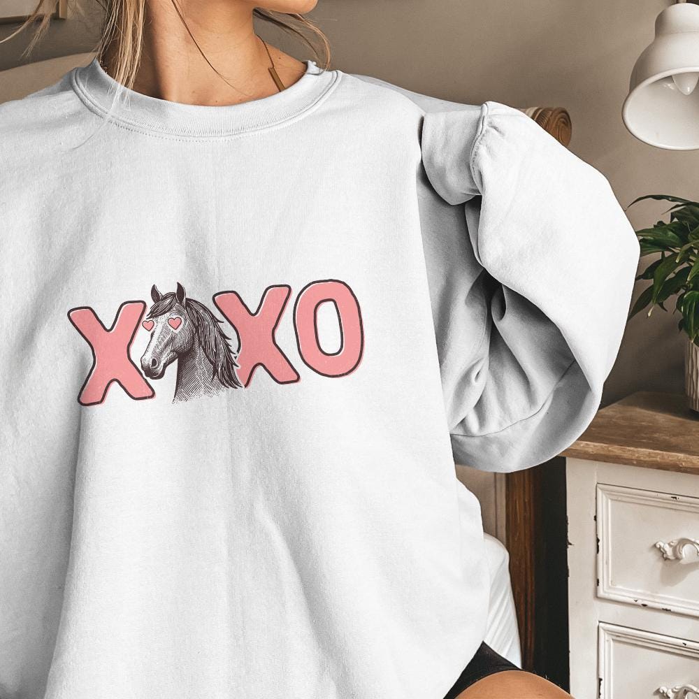 Playful horse illustration with heart-shaped glasses and pink XOXO text, perfect for personalized animal lover gifts.