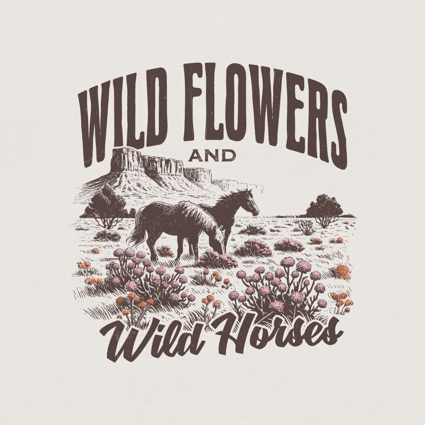 Wild Horses Wildflowers PNG, Western Country Music Sublimation - 300 DPI
