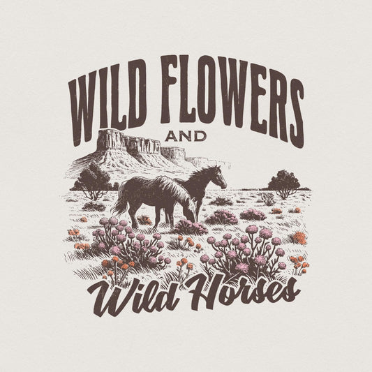 Wild Horses Wildflowers PNG, Western Country Music Sublimation - 300 DPI