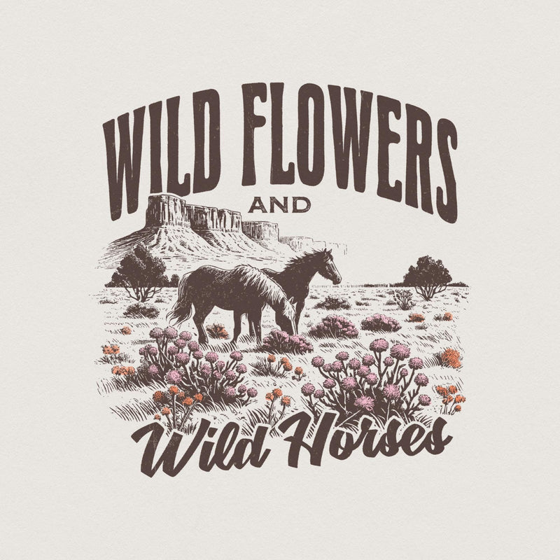 Wild Horses Wildflowers PNG, Western Country Music Sublimation - 300 DPI
