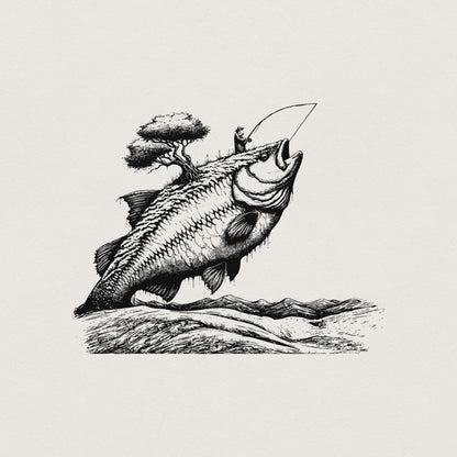 Fishing Sublimation PNG, Bass Fishing Art - 300 DPI Design for T-Shirt