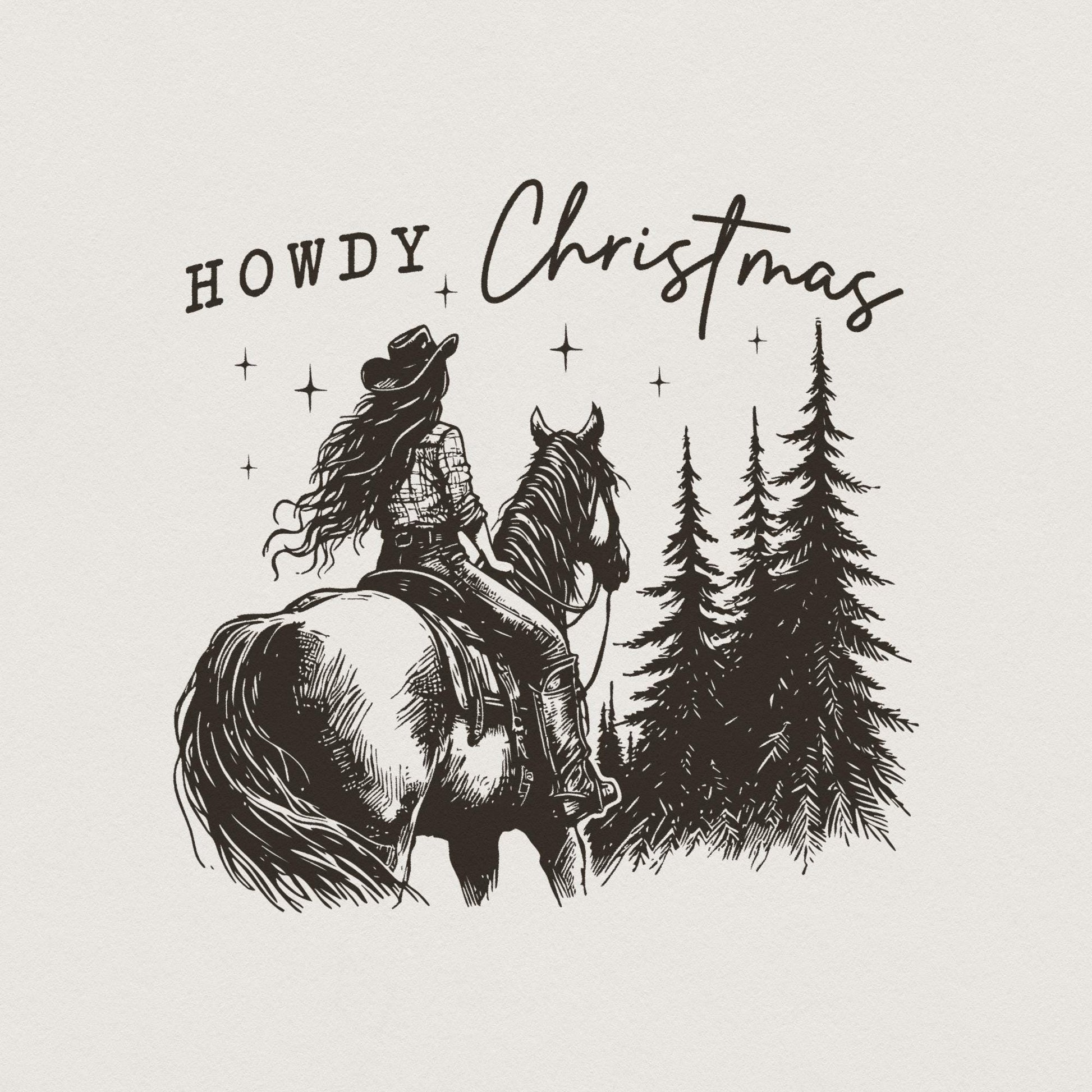 Cowgirl Christmas PNG, Vintage Western Christmas PNG - 300 DPI Design for